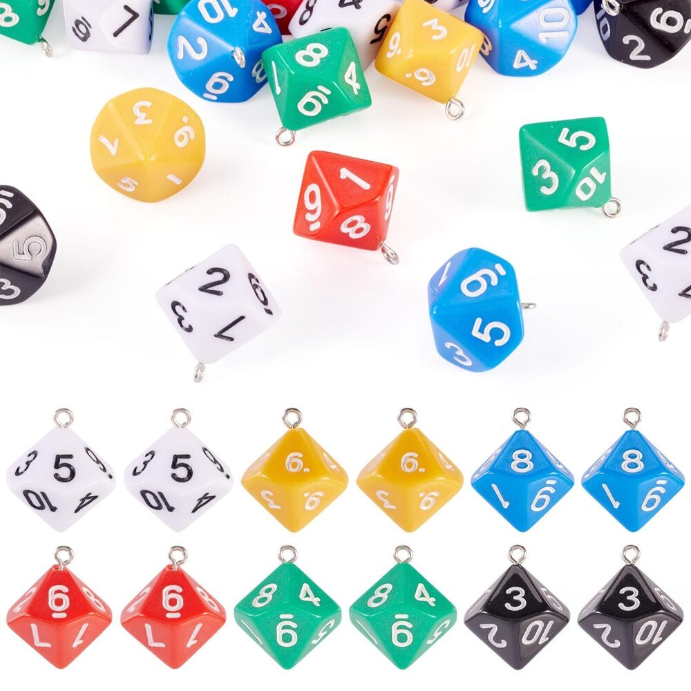 3375 Elecrelive 24Pcs Polyhedral Dice Charms Ten Facets Number Acrylic
